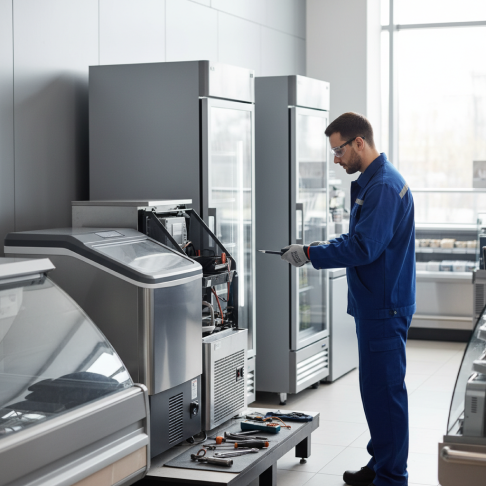 Técnico de refrigeração em manutenção de equipamento